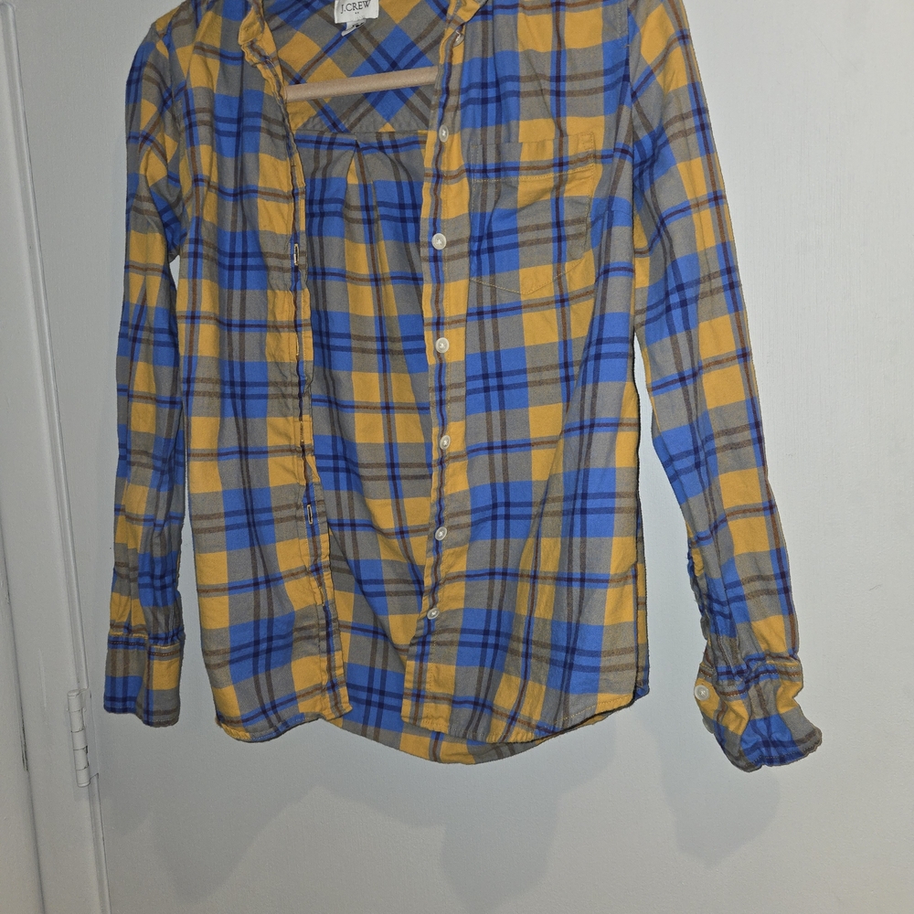 J. Crew Cotton Blue and Gold Plaid Shirt